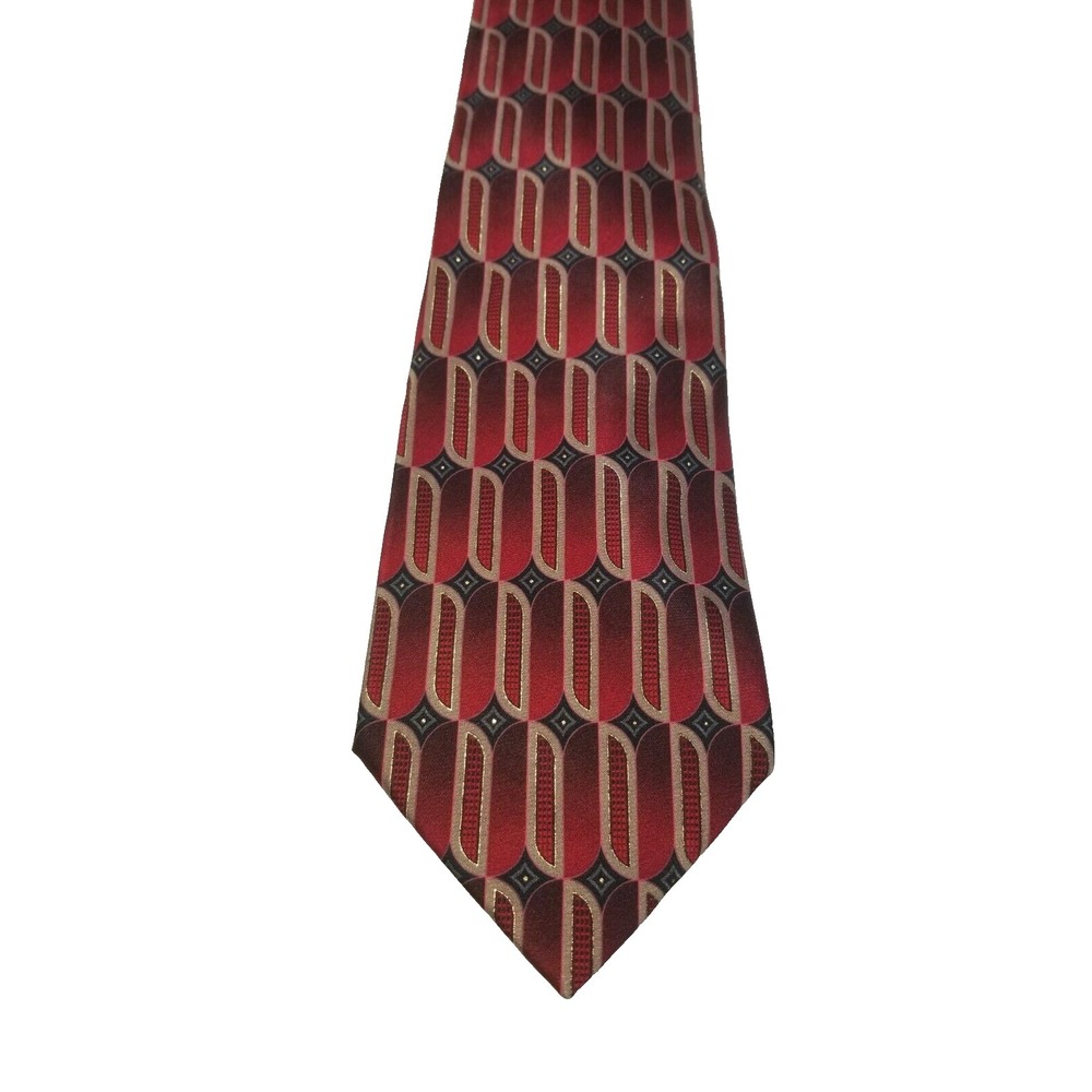 Palatina 100% Silk Men's Red Black Gold Geometric Pointed Smooth Tie‎